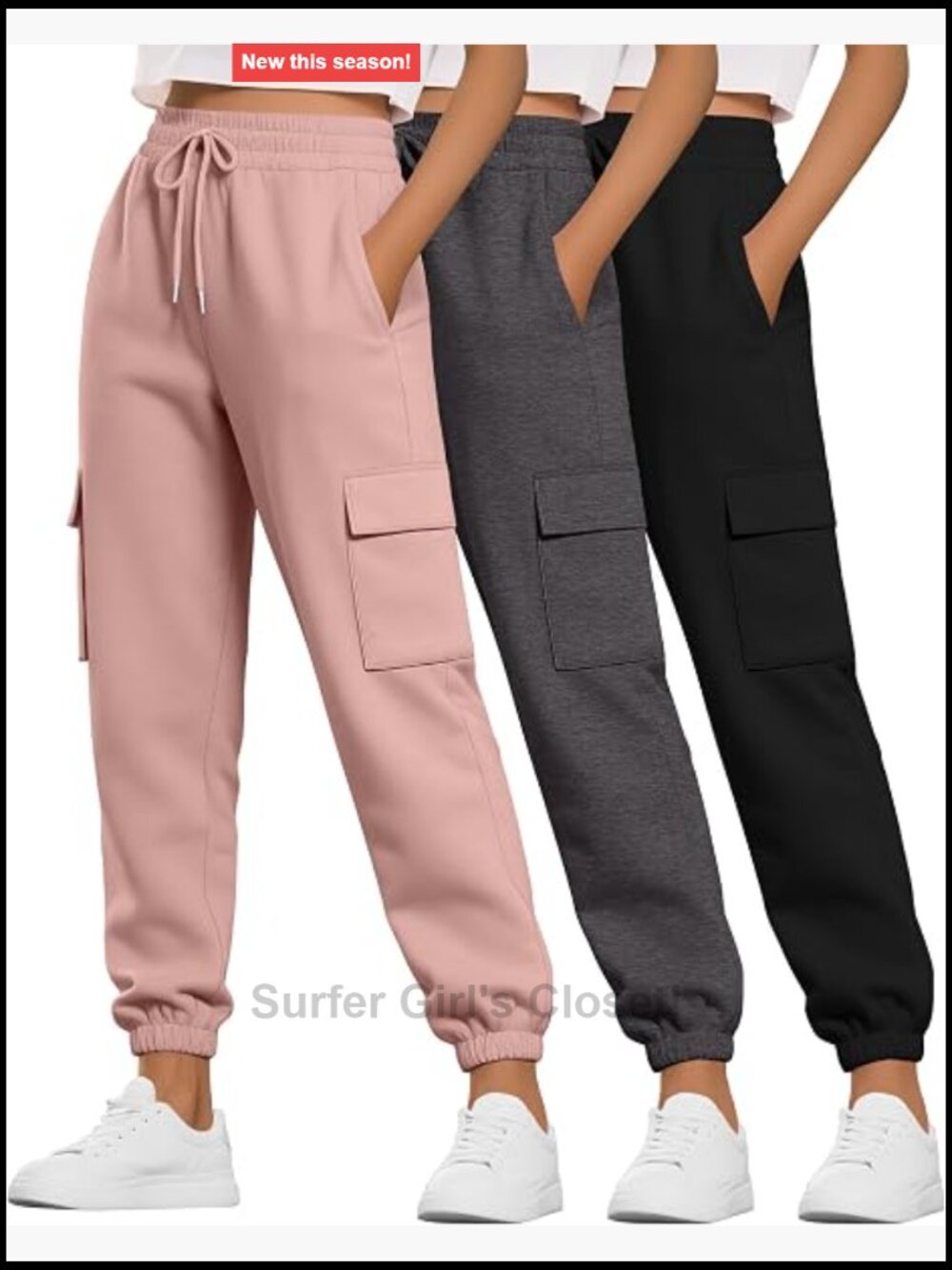 Women's Cargo Sweatpants Joggers with Pockets 3 Pack Polyester Cotton